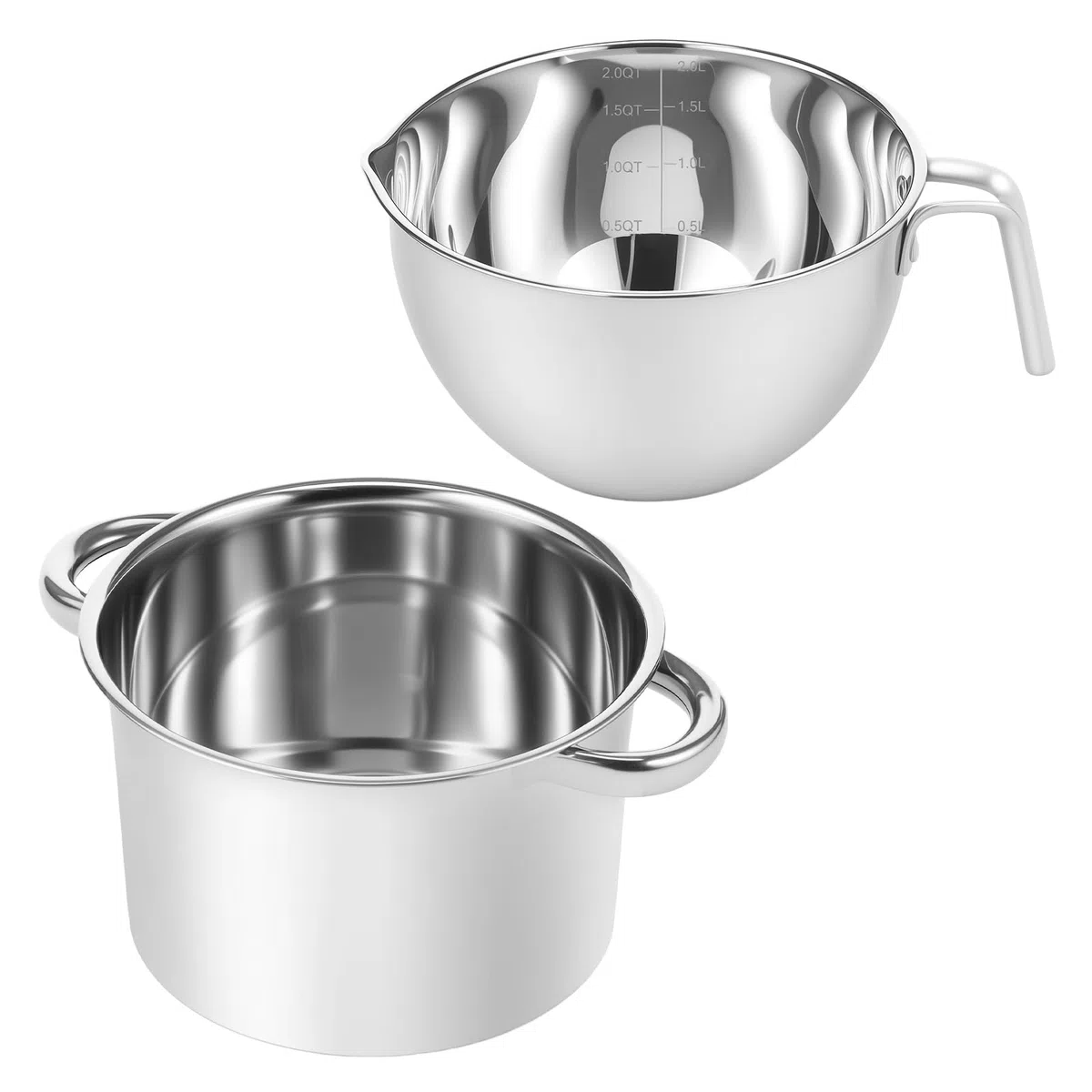 Cacerola de acero inoxidable para baño de agua, cuenco de 2,5 L para baño de agua y olla de fusión de 1,8 l con mango, cuenco de acero inoxidable 304, para chocolate, crema, mantequilla, cera de velas