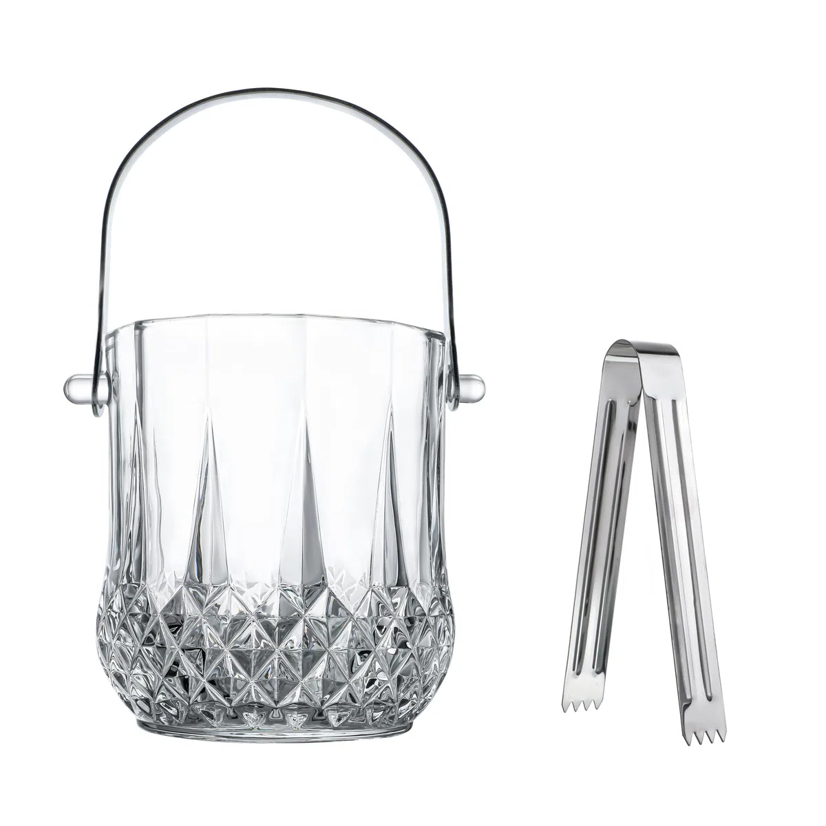 Cubitera de hielo de vidrio con asa y pinza para 37 onzas de cubitos de cristal transparente para cóctel, bar, vino, hogar, fiestas, cubo de champán