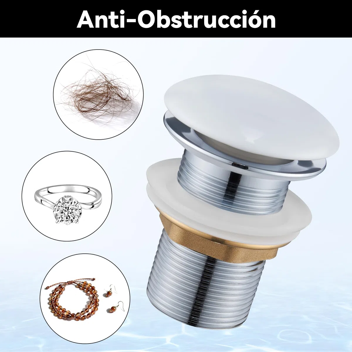 Desagüe Lavabo sin Rebosadero, Ulytid Tapon Pop Up Lavabo con Tapa de Cerámica, Válvula Desagüe Click Clack Lavabo Universal G1 1/4" para Fregadero Baño y Aseo, Blanco