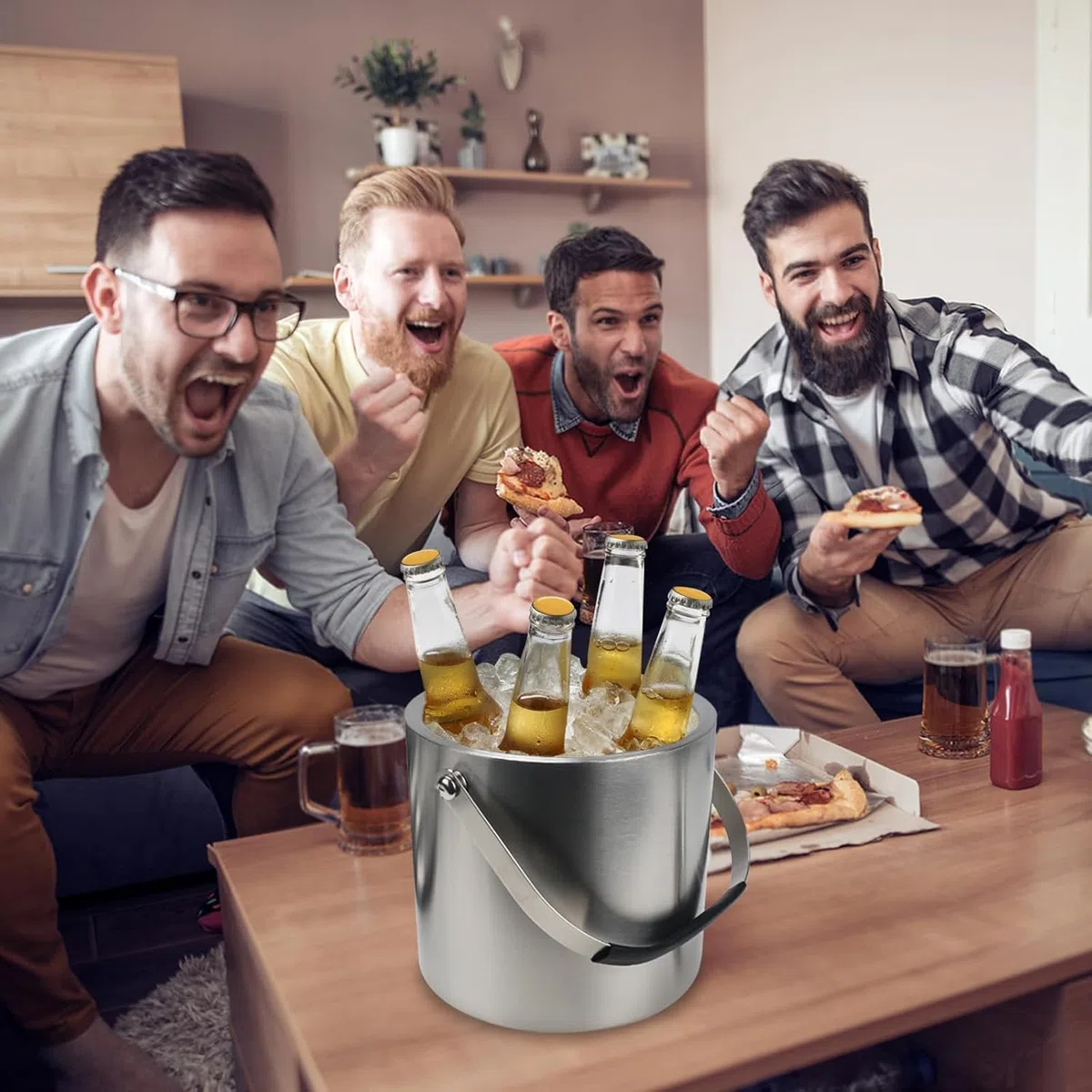 Minnnhua 3L Cubiteras para Hielo Grande Hielera Portátil Cubiteras para Botellas de Doble Pared de Acero Inoxidable Champanera con Tapa Colador Cuchara Hielo Y Pinza para Bar Fiestas de Picnics
