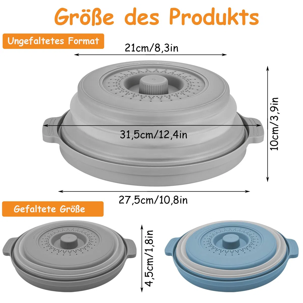 2 cubiertas plegables para microondas, tapa antisalpicaduras, cesta de filtro con agujeros de vapor, tapa de microondas con agujeros de vapor, reutilizable, para frutas y verduras, gris, azul