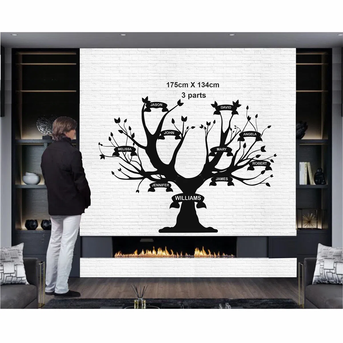 Decoración de pared de metal, álbum de árbol familiar, decoración de sala de estar, letrero de pared, arte de pared de metal, decoración de interiores, colgantes de interior y exterior (200 x 153 cm)