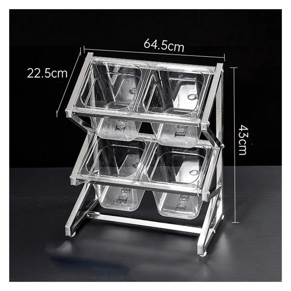 Estadísticas transparentes para pizza, 3 unidades, con tapa de cuchara, 2 filas, para condimentos, plateadas, 63 x 22 x 43 cm