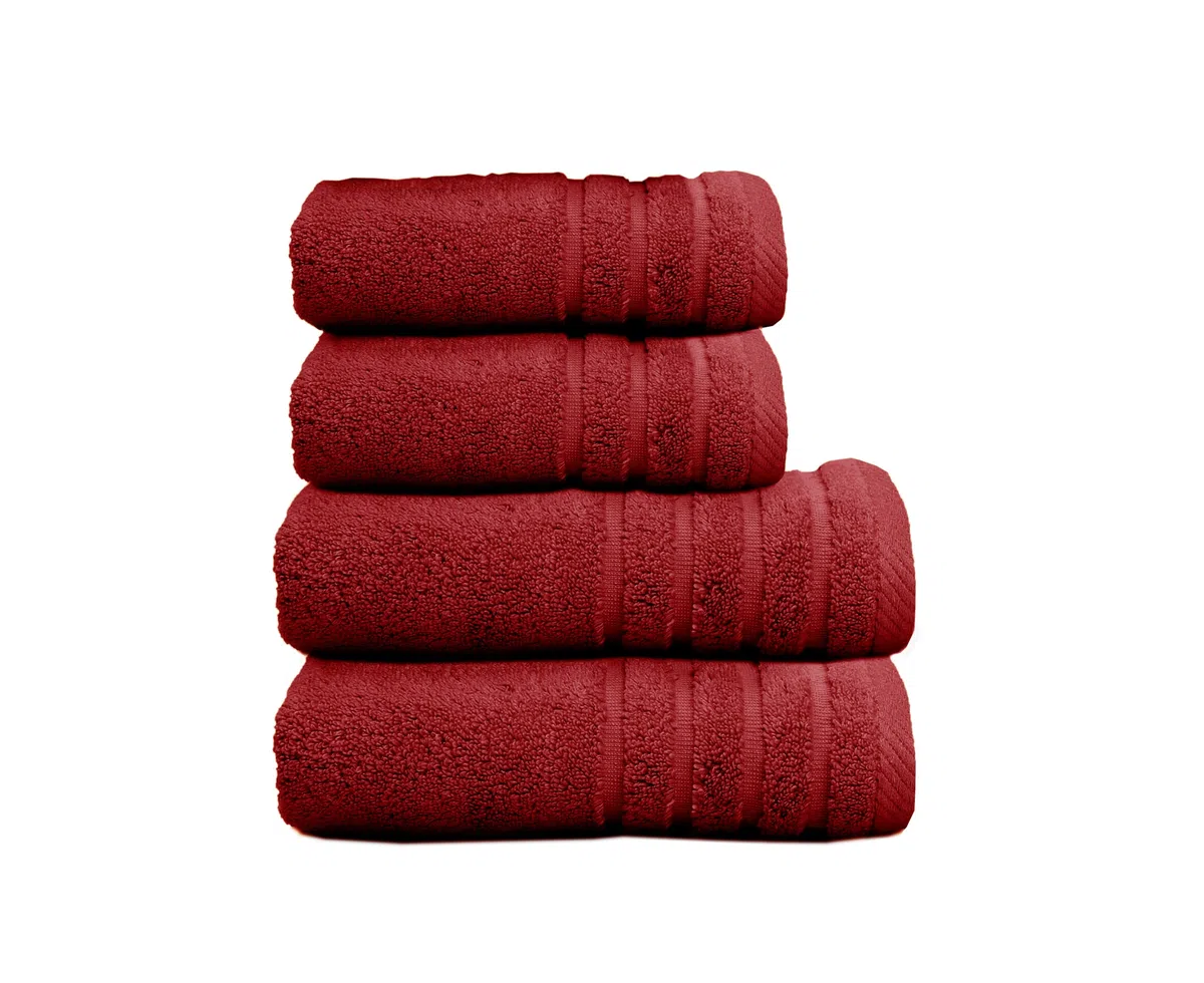 Juego de Toallas de Baño Completo 500 Gr Liso - Toallas Baño Grandes y Pequeñas Rizo 100% Algodón - Pack (2 Lavabo + 2 Ducha) - Alta Absorción - Toalla Algodon - Granate