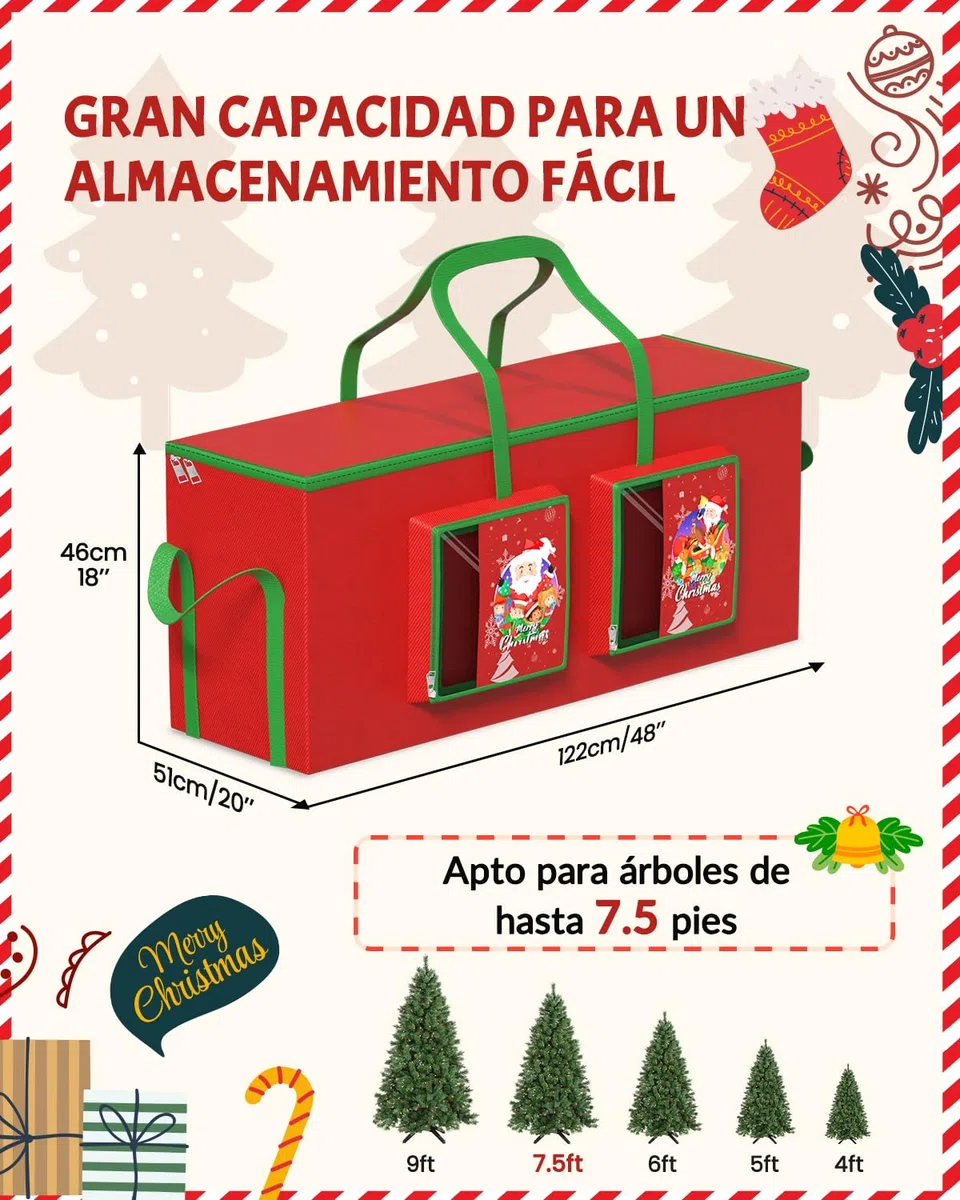 BrigthArk 210CM Bolsa de Almacenamiento para árbol de Navidad, Fabricada en Oxford 600D Impermeable, Adecuado para árboles de Navidad extraíbles de 210cm, con Cremallera y Asas de Transporte