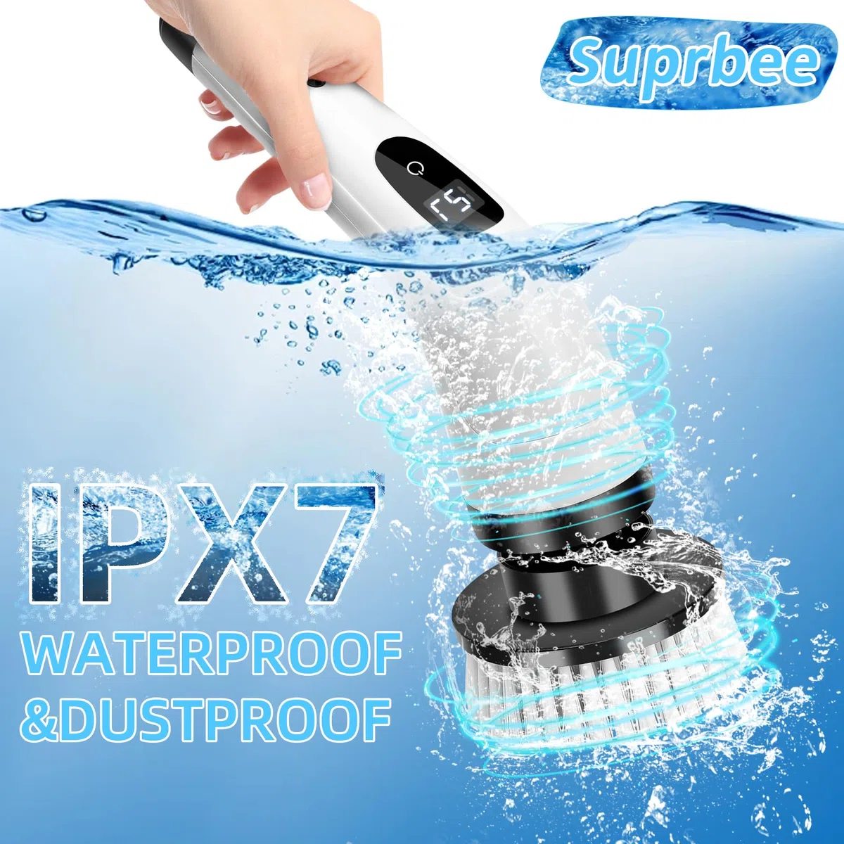 Cepillo de Limpieza Electrico, Limpiador Giratorio Eléctrico con 8 Cabezales De Cepillo De Repuesto,Cepillo Electrico Limpieza Hogar, IPX7 Fregadora Giratoria Hogar, Electrico Baño Brush 2 Velocidades
