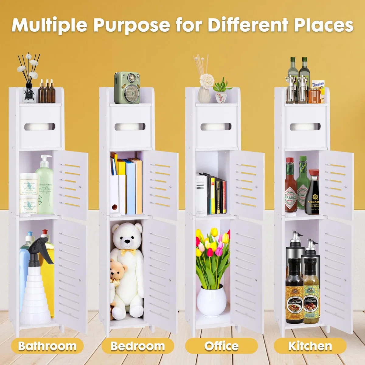 powerking Soportes de Papel higiénico, taquillas de baño, estantes de Esquina Delgados para Almacenamiento en Espacios pequeños, taquillas de baño pequeñas con Puertas - Blanco