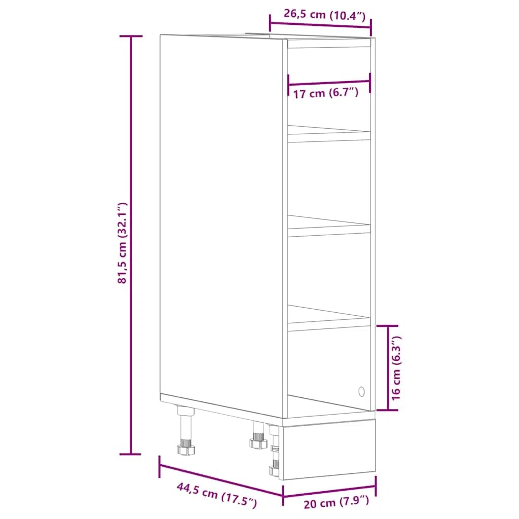 vidaXL Armario Inferior de Fregadero Madera ingeniería 20x44,5x81,5 cm, Armario de Cocina, Unidad de Cocina, gabinete de Almacenamiento de Cocina