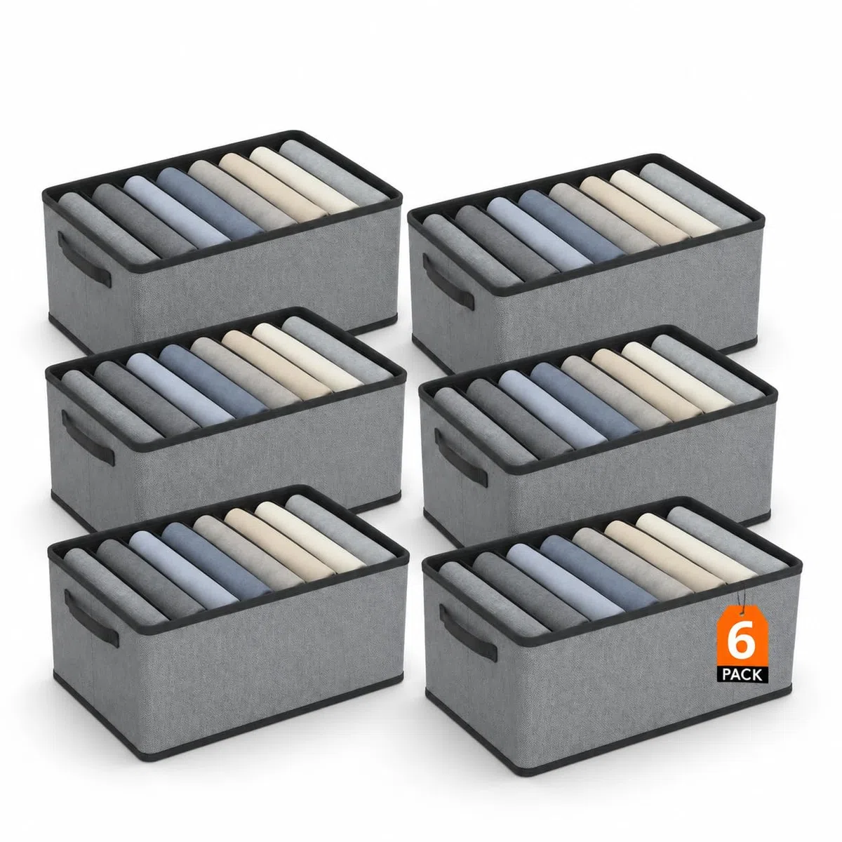 Pincho Organizador Armario, Cajas Almacenaje Ropa, Almacenamiento Hogar, Caja Almacenaje Tela con Asas Reforzadas, Organizadores de Cajones con Compartimentos - Pack 3 Plegables Gris (6)