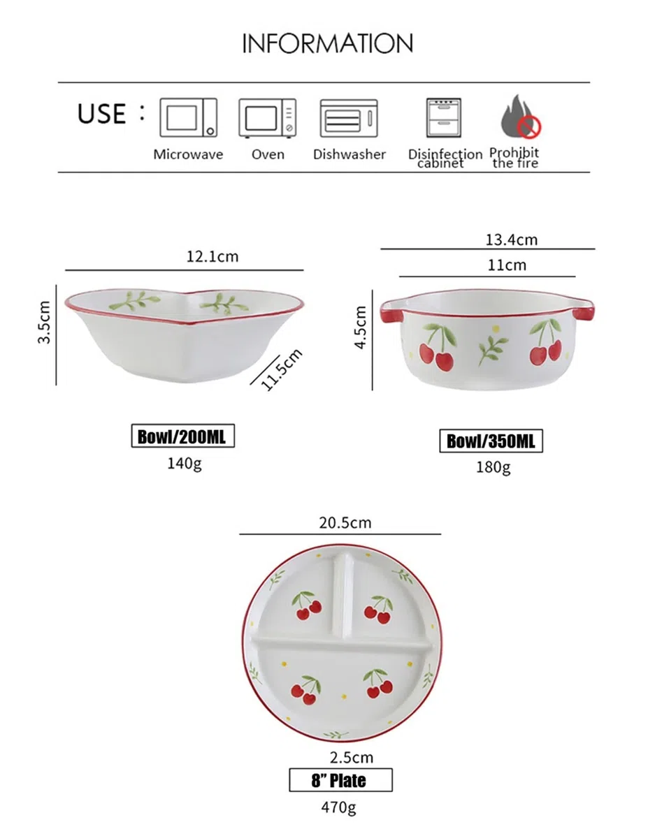 Juego de 3 cubiertos bariátricos para control de porciones, plato dividido y cuencos de sopa para control de peso, elegante color blanco con patrón de frutas, perfecto para una alimentación saludable