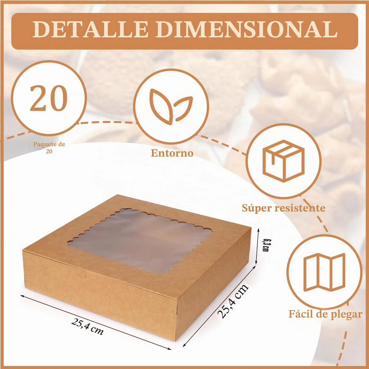 20 Piezas Caja de Reposteria Cartón Kraft, 25,4 x 25,4 x 6,4 cm Caja de Regalo con Ventana para Embalaje de Pastelería, Cupcakes, Tartas, Donuts, Bizcochos, Galletas Navidad