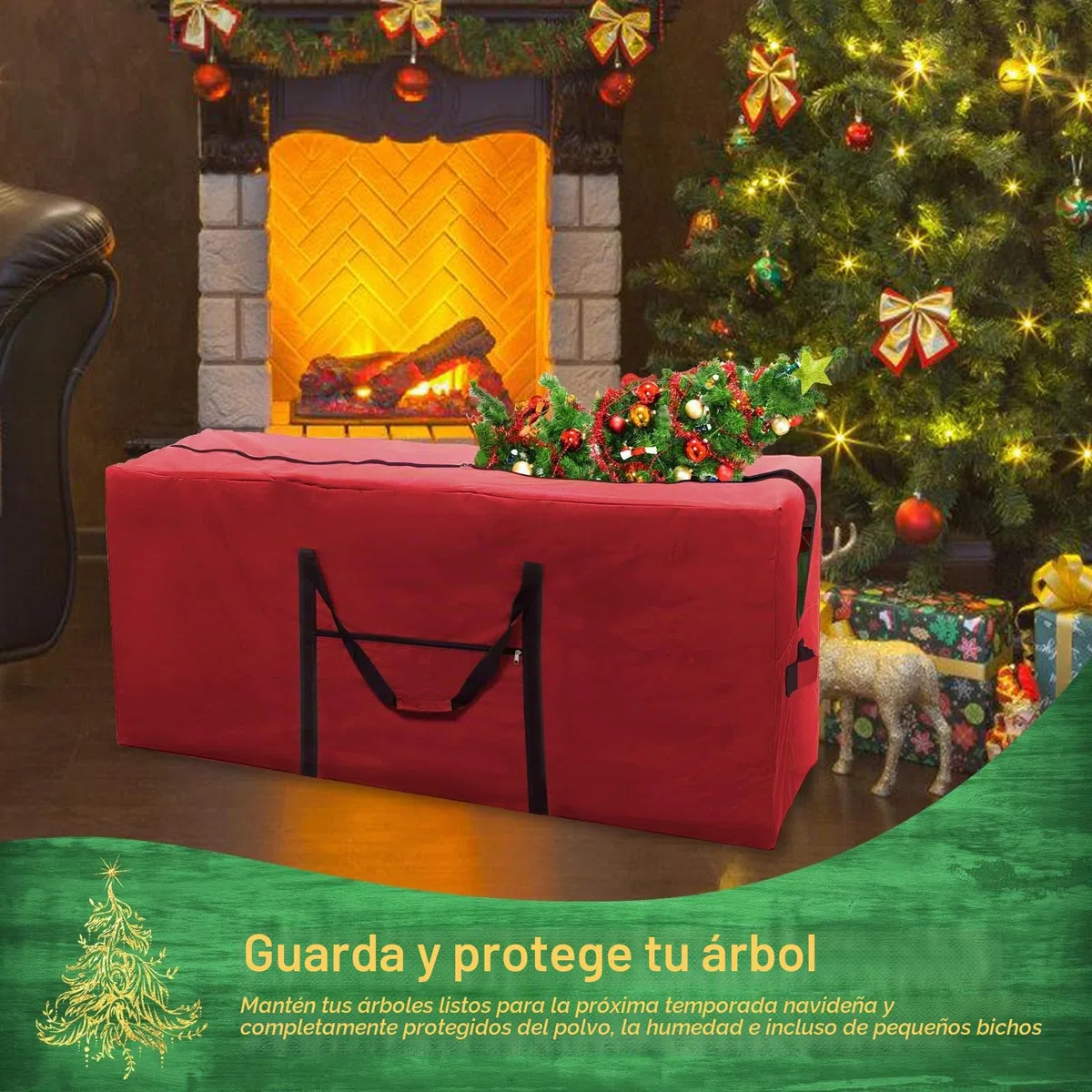 Bolsa Arbol De Navidad, Apta Para Árboles De Navidad De 2.7 M De Altura, Asas Reforzadas Y Resistentes, Contenedores Con Doble Cremallera, Resistente Tela Oxford Impermeable, Color Rojo