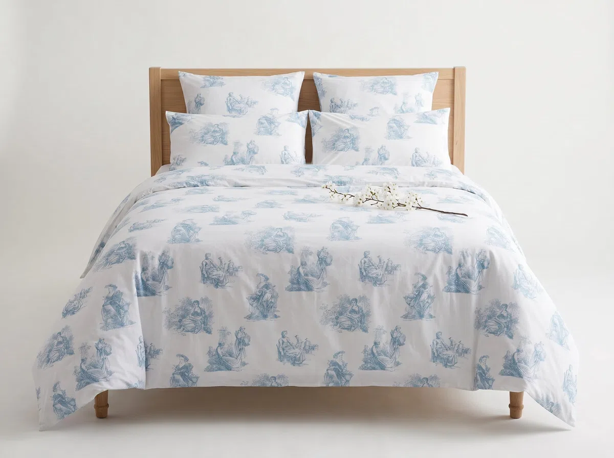Toile de Jouy - Juego de ropa de cama (200 x 200 cm y 2 fundas de almohada de 65 x 65 cm)