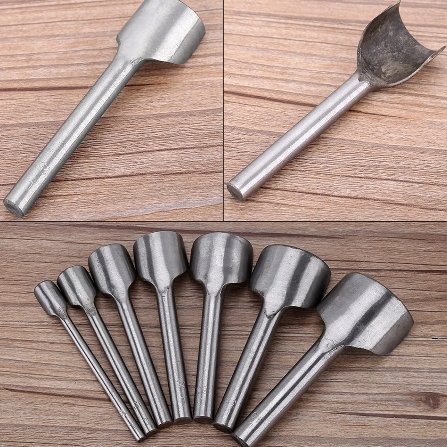 Punzón de Corte de Forma Semicircular, Akozon Cortador de Extremo de Correa de Punzón Redondo de 7 Piezas de Cuero de Bricolaje para Coser Cuero Casero (10-40 MM)
