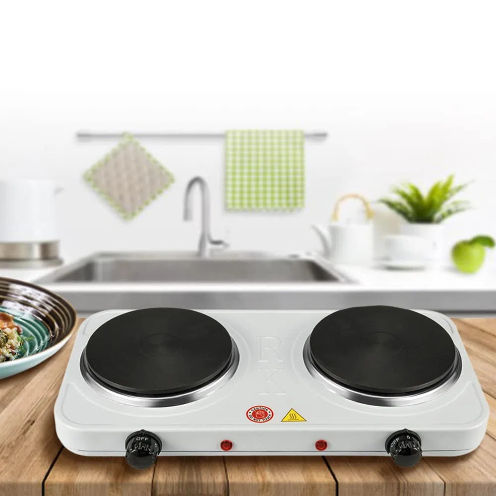 SVE Hornillo eléctrico doble Cocina Eléctrica Portátil 2 Fogones 2000W de Potencia - Protección Sobrecalentamiento - Recubrimiento Antiadherente - Fácil de Utilizar - Placa Inducción Portátil