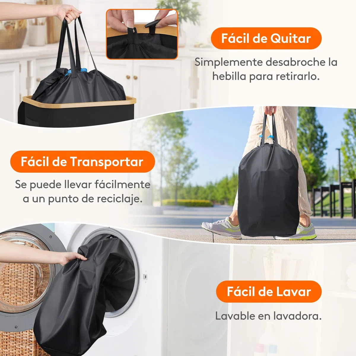 Lifewit Cubo de Reciclaje 100 L Portátil, Contenedor para Botellas de Vidrio y Plástico, Gran Papelera de Bambú para Reciclaje Selectivo, Negro
