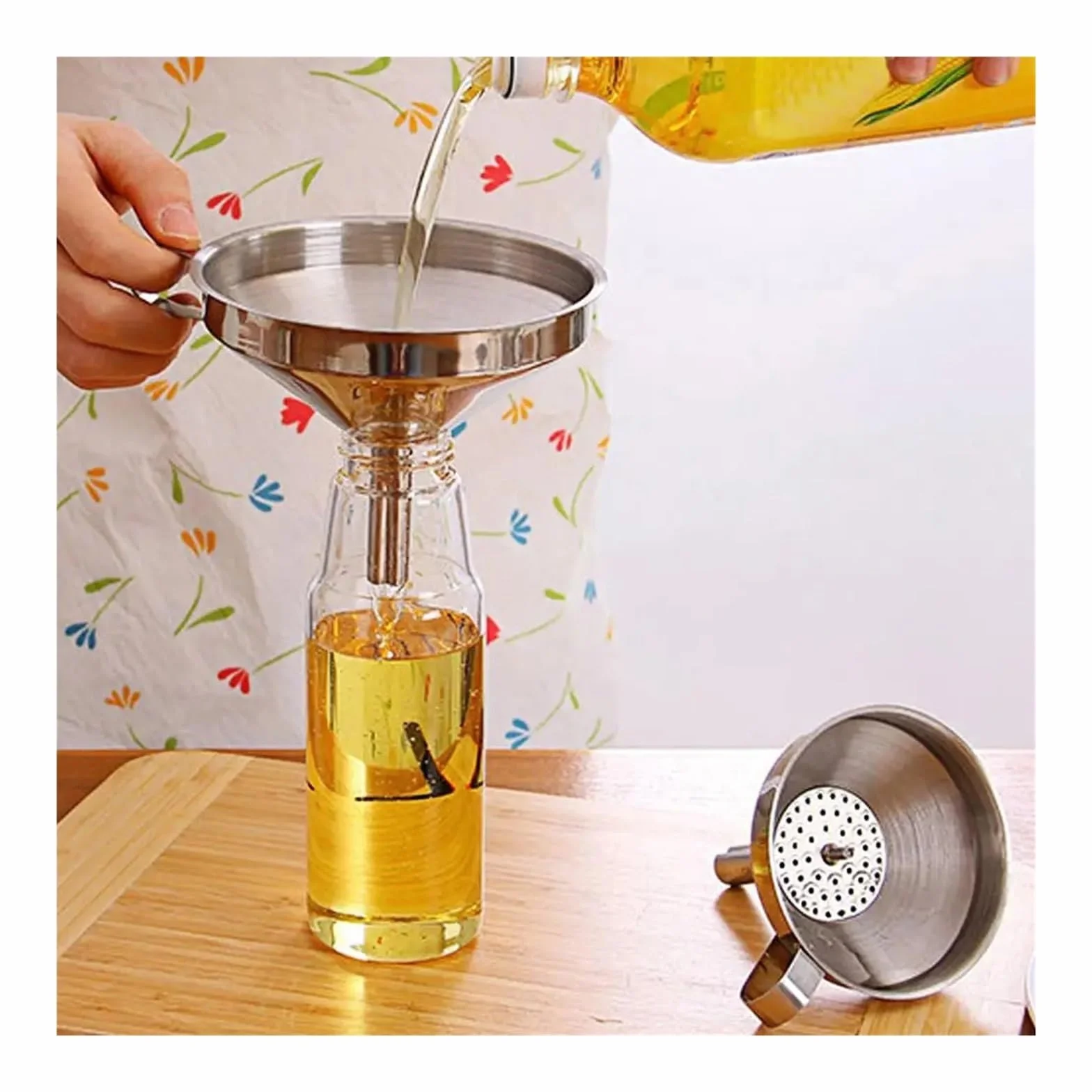 Embudo de Acero Inoxidable, Embudo de Cocina de Acero Inoxidable de 10 a 24 cm con Filtro Desmontable(20 CM)