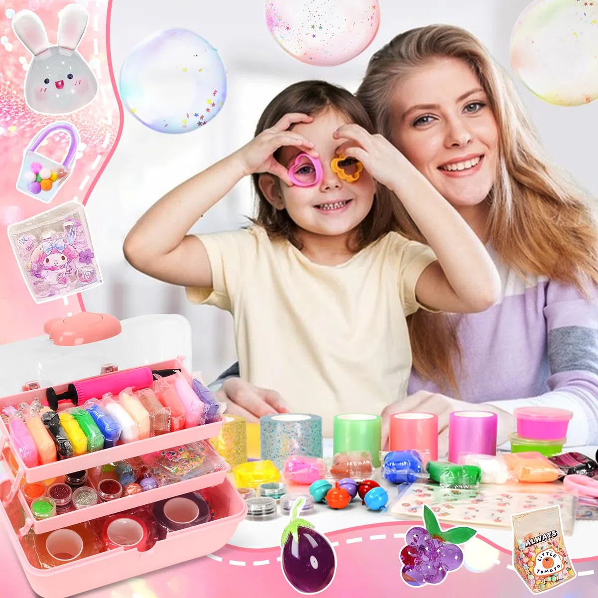 VICTERR Cinta Nano Tape Burbujas, 6 Piezas Nano Tape Bubble Kit de Manualidades Niños con Arcilla, Polvo de Purpurina, Pegatinas, Creativo Juego Niño Niña Regalos Cumpleaños Navidad