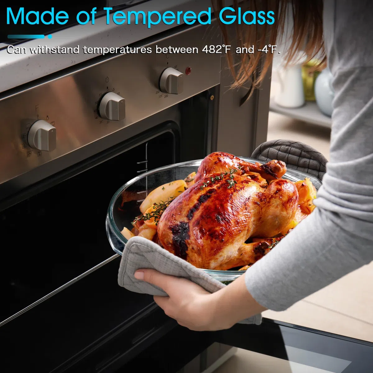 NUTRIUPS 4L Fuente Horno Cristal, 32,5x27,7x13,2cm Vidrio Cazuela Horno con Tapa, Redondas Bandeja Horno Cristal, Apto para Microondas y Horno