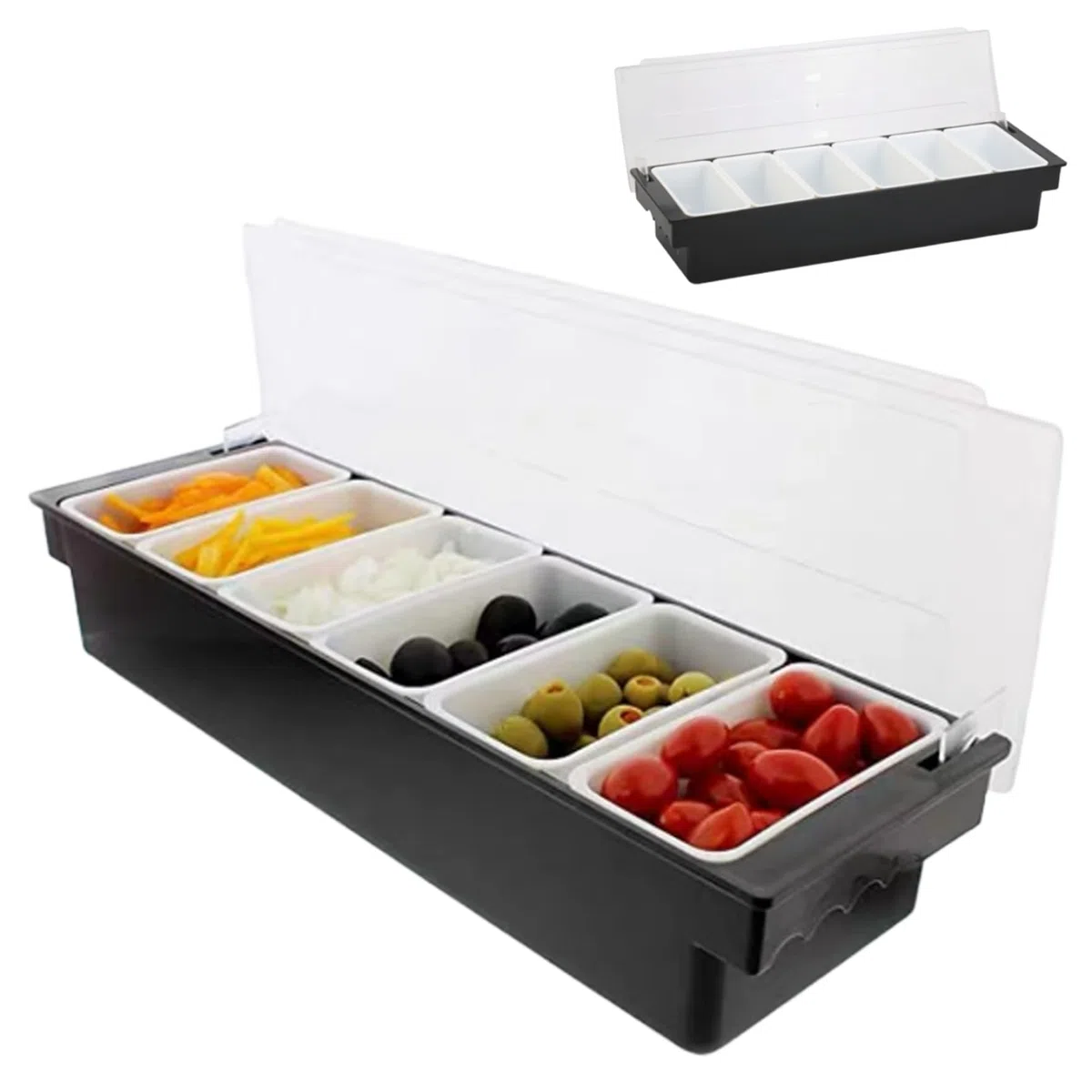 Soporte de condimentos con 6 compartimentos desembolsos Ingredientes de plástico dispensador de condimentos con pizzería reutilizable de tapa Estación de pizza enfriada por hielo para el hogar, resta
