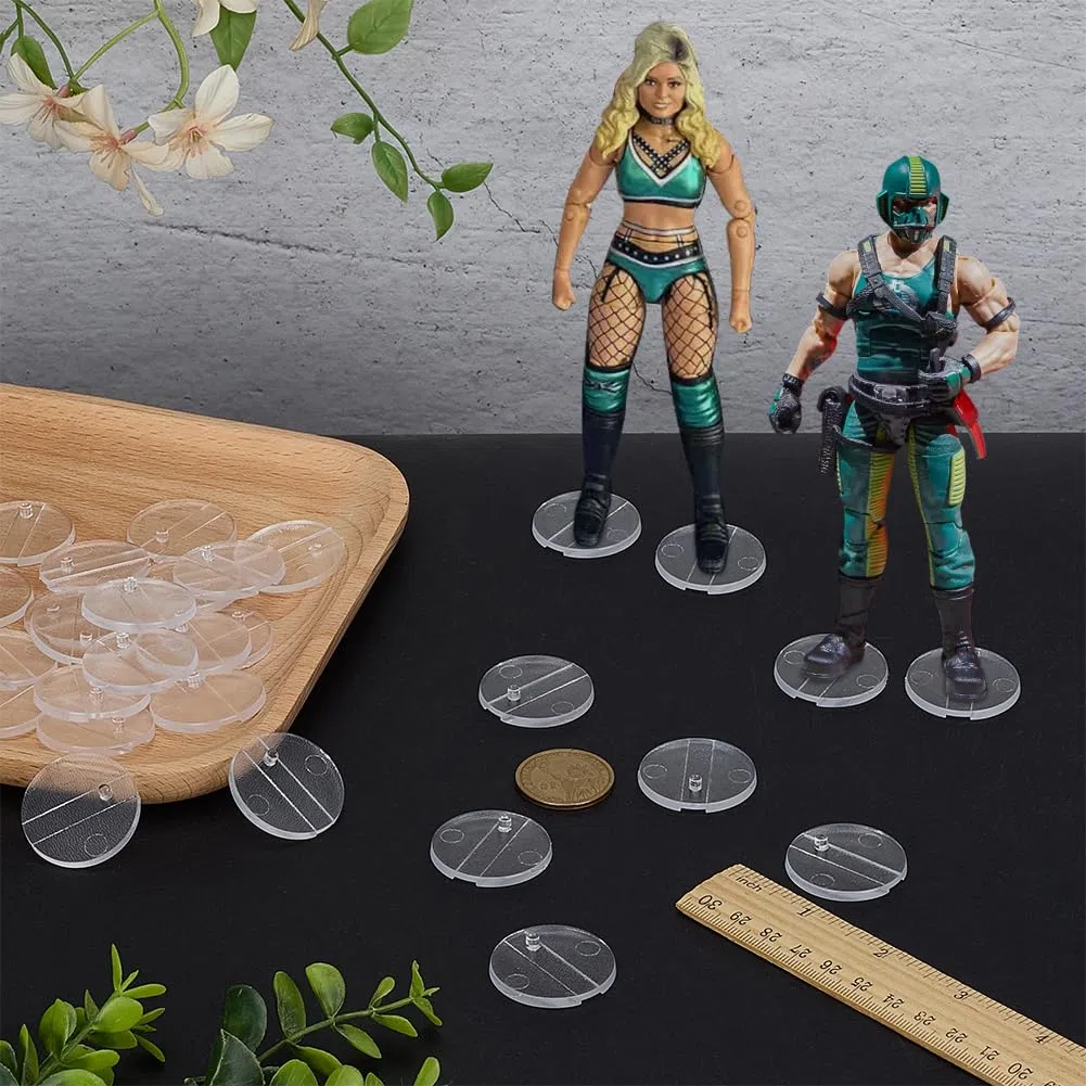 FINGERINSPIRE 50 piezas figuras de acción soporte con bolígrafo 3,15 cm de diámetro figuras redondas soporte de exposición, base de soporte acrílico figura de acción base para modelos de la serie