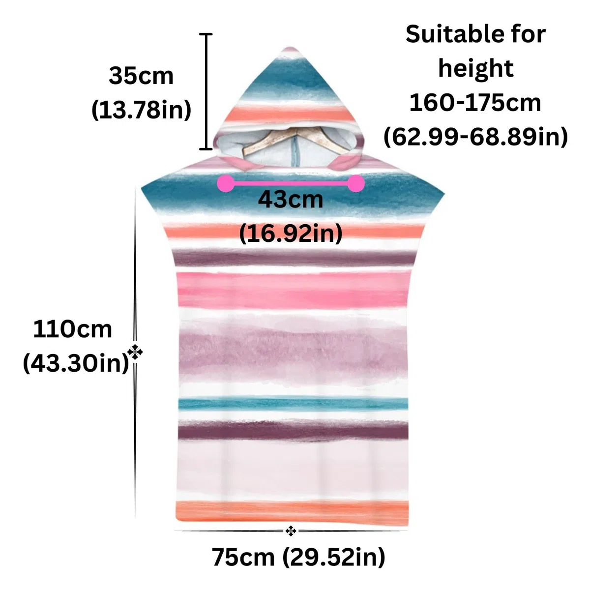 kaylz Toalla de playa de microfibra de gran tamaño, toalla con capucha para niños y adultos, poncho de cambio de secado rápido (75 x 110 cm, morado)