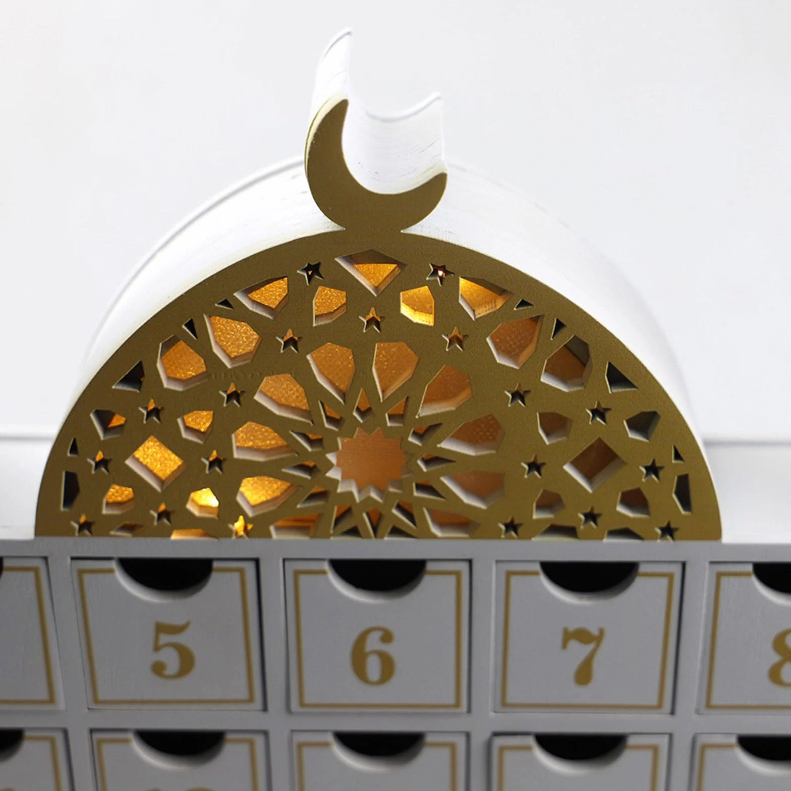 Eid - Calendario de cuenta regresiva de madera con luz LED, calendario de Adviento para niños y adultos, decoración del hogar, fiesta, regalo, calendario de Adviento