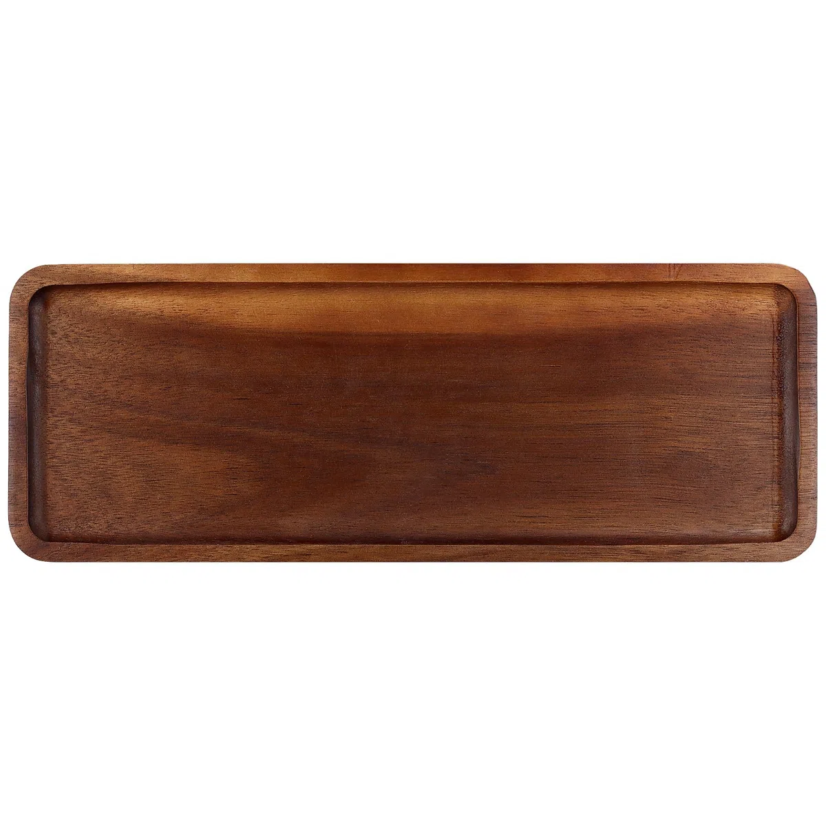 Juego de 4 platos de madera de acacia, bandeja rectangular de 11 x 4 pulgadas con borde elevado para exhibición de frutas y decoración del hogar