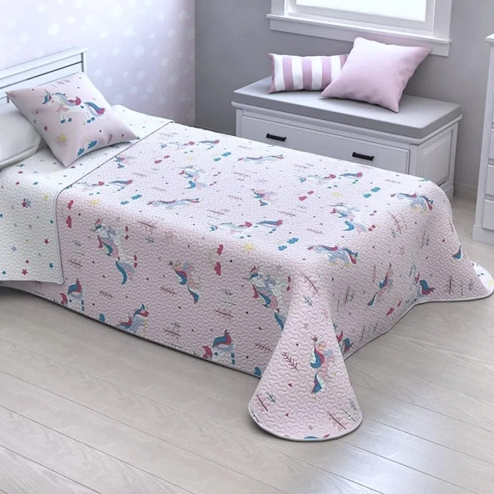 HM'S HOME'SECRET - Colcha bouti Basic Infantil Reversible con Acolchado termosellado Unicornio 2022 (Cama 90, 180x260 cm)