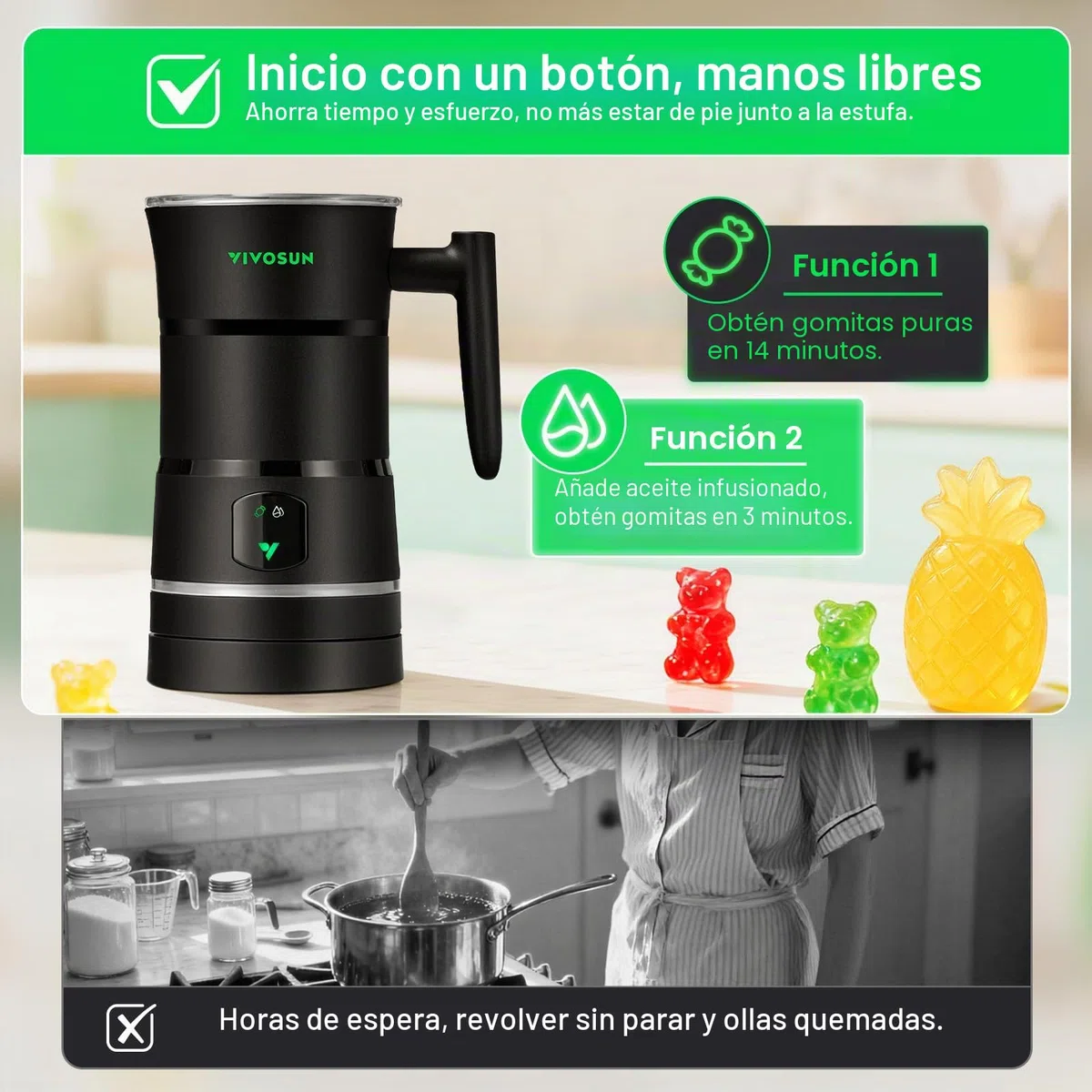 VIVOSUN Máquina para hacer gomitas, máquina de caramelos manos libres, mezclador comestible con infusión de aceite con doble rotor, olla de acero inoxidable de grado alimenticio y moldes de silicona