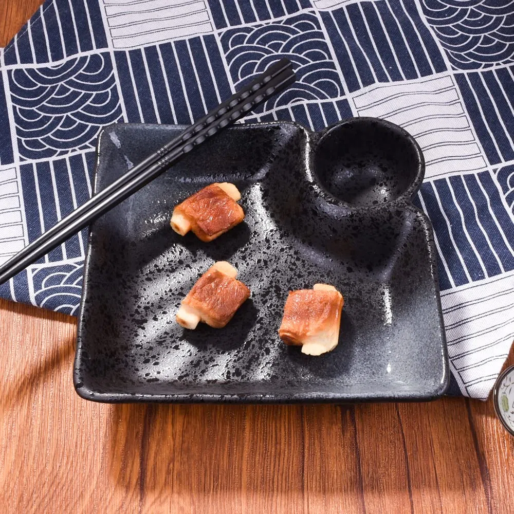 Plato de sushi japonés de 7 pulgadas, platos cuadrados para albóndigas y postres con platos de vinagre, juego de 2 bandejas para servir, para fiestas, apto para microondas y lavavajillas