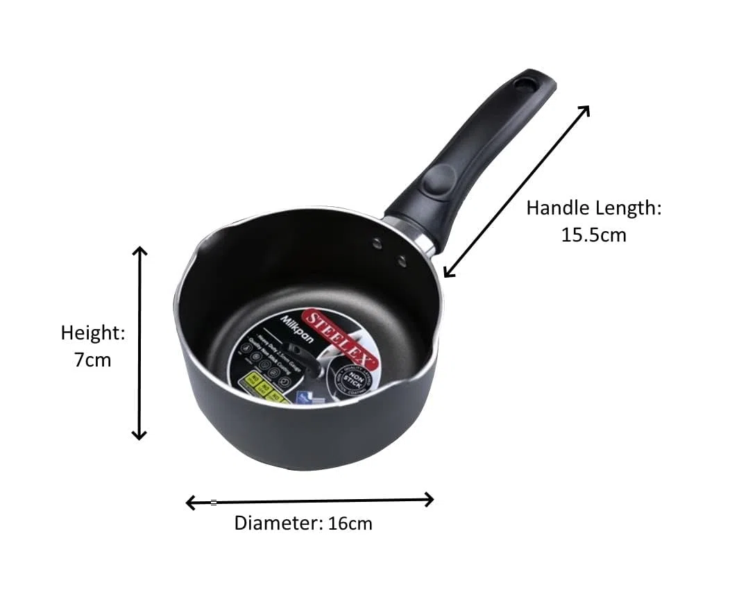 Sartén de leche antiadherente de 16 cm con doble doble vertido de labios antiadherente de aluminio pequeña sartén de leche profunda olla de agua hirviendo cacerola