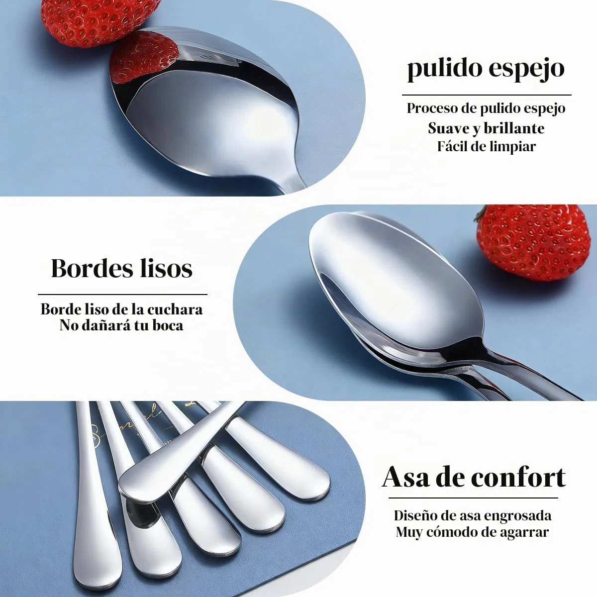 Berglander Juego de 24 cucharas de cena de acero inoxidable de grado alimenticio de 7.35 pulgadas, cuchara de sopa para el hogar, cocina o restaurante, pulido con espejo, apto para lavavajillas