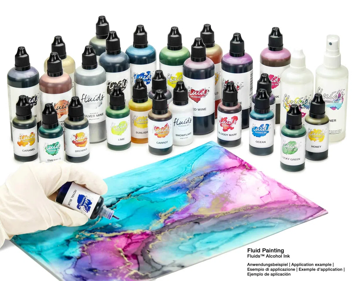 3x 30 ml Octopus Fluids Alcohol Ink Set Metallic GOLD RUSH, SILVER MINE, COIN COPPER, Tinta al alcohol para Fluid Art y Resin Art, resina epoxi