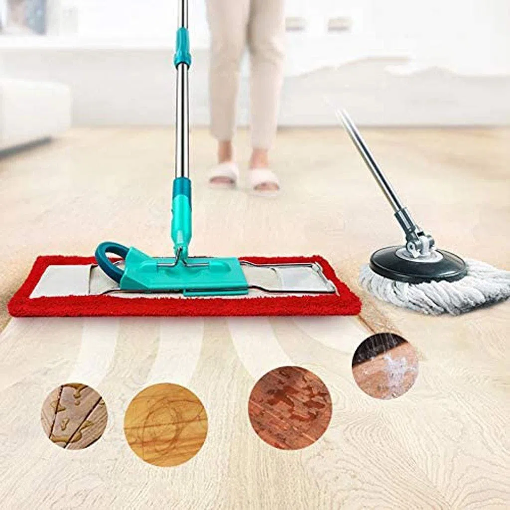 Trapeador de Microfibra para Pisos de Madera Dura, Mango de Acero Inoxidable, Almohadillas de paños de trapeadores Planos Reutilizables Lavables, para Limpieza de Pisos húmedos o Secos Vision