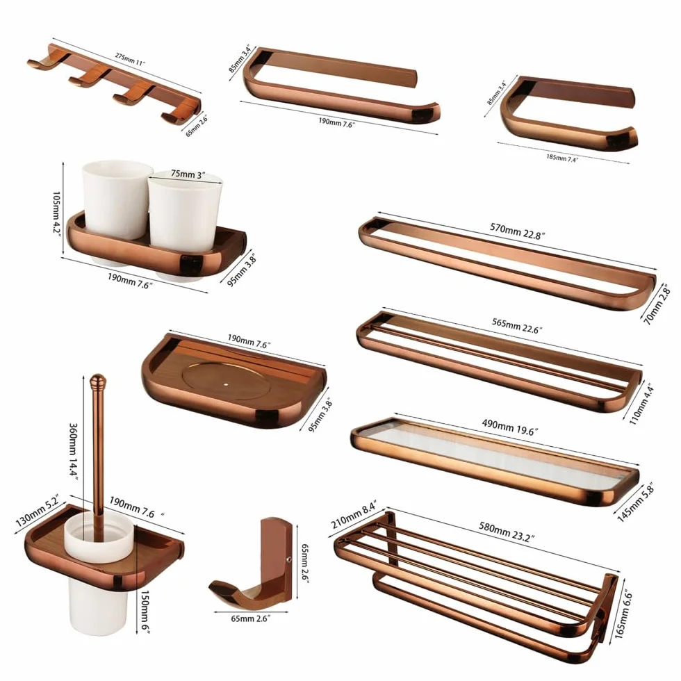Accesorios de baño de Oro Rosa, Cepillo de baño de latón Macizo, Soporte de Papel, jabonera, Estante de Toalla, Kit Combinado de Montaje en Pared, Soporte para 2 Tazas