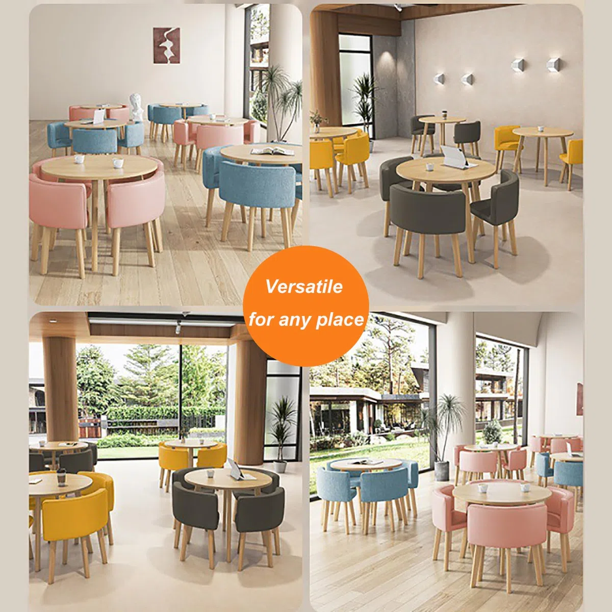 Juego de mesa redonda de comedor para 4 mesas pequeñas de bar de desayuno con sillas, muebles simples de oficina, sala de conferencias, ahorro de espacio, diseño moderno