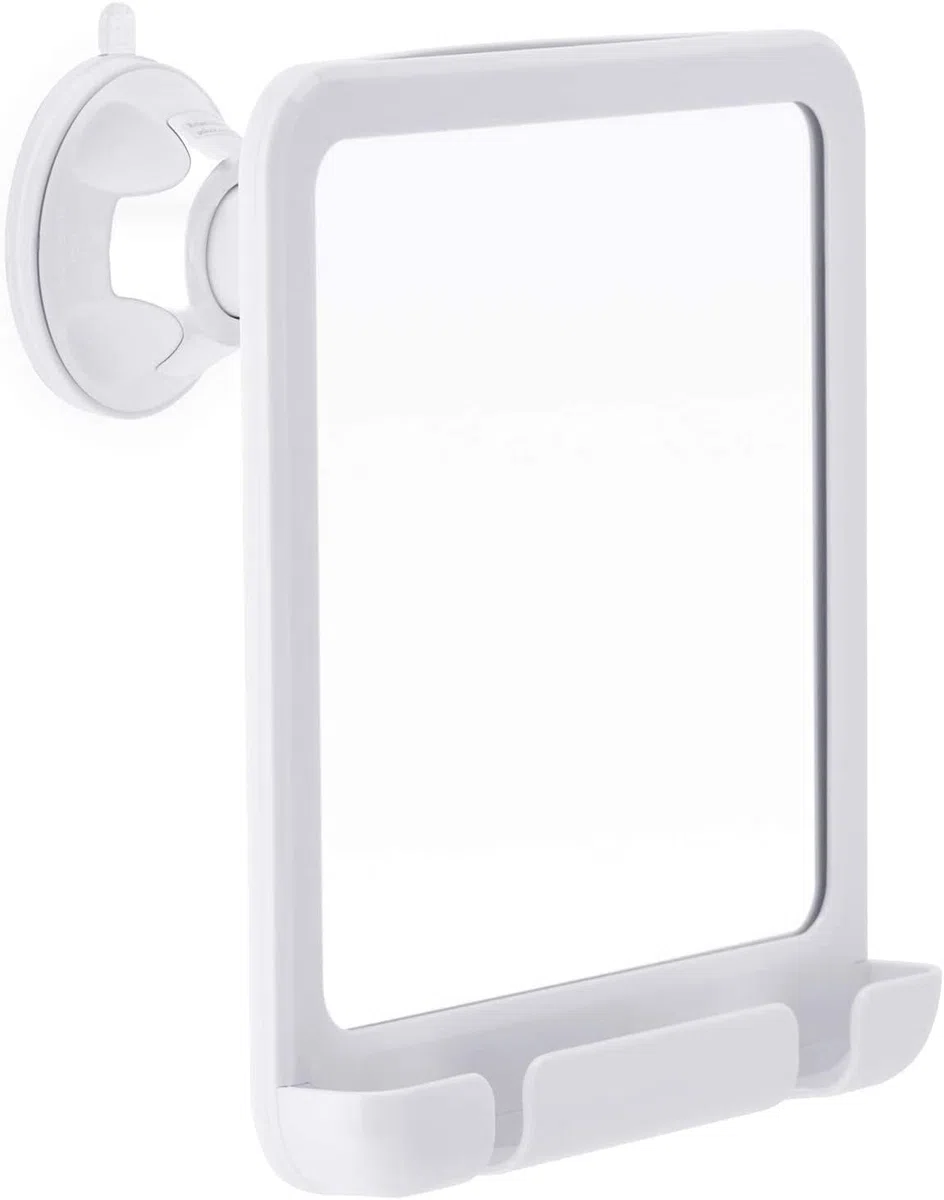 MIRRORVANA Espejo de Ducha para Afeitado - Espejo antivaho irrompible con Ventosa 20 cm x 17 cm (Blanco)