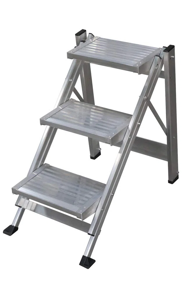 KTL Taburete-Escalera Industrial de Aluminio Plegable 3 peldaños sin barandilla Serie k-Fold