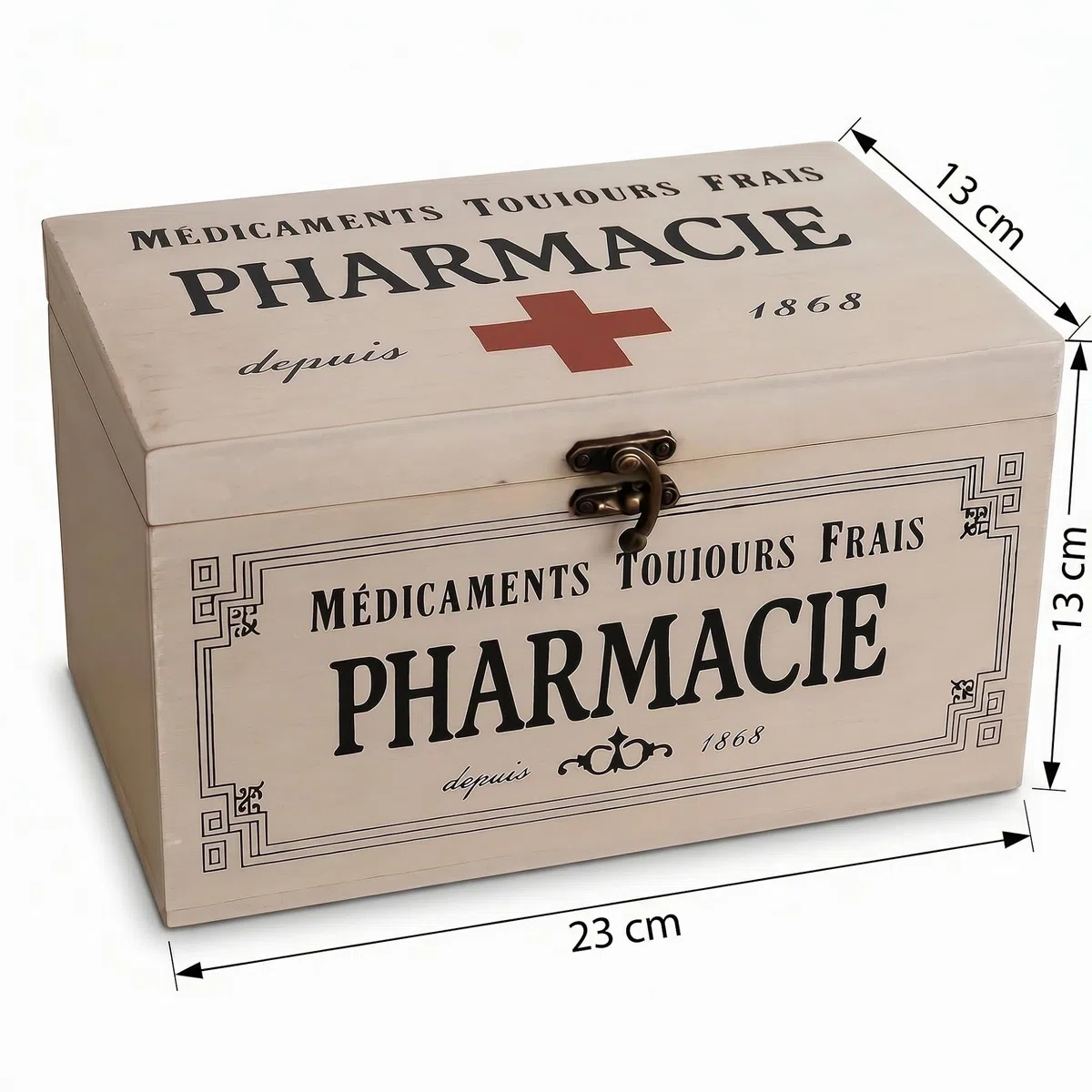 khevga - Caja con Tapa de Madera y decoración con Motivos de Farmacia (23 x 13 x 13 cm)