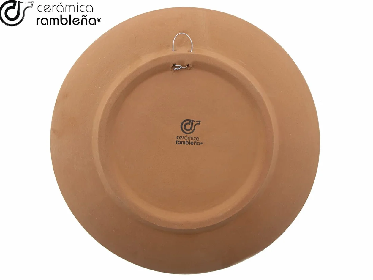 CERÁMICA RAMBLEÑA | Plato Decorativo para Colgar en Pared | Plato de cerámica | Plato Pared de Barro Rojo Modelo D23 | 100% Hecho a Mano | 21x21x4 cm