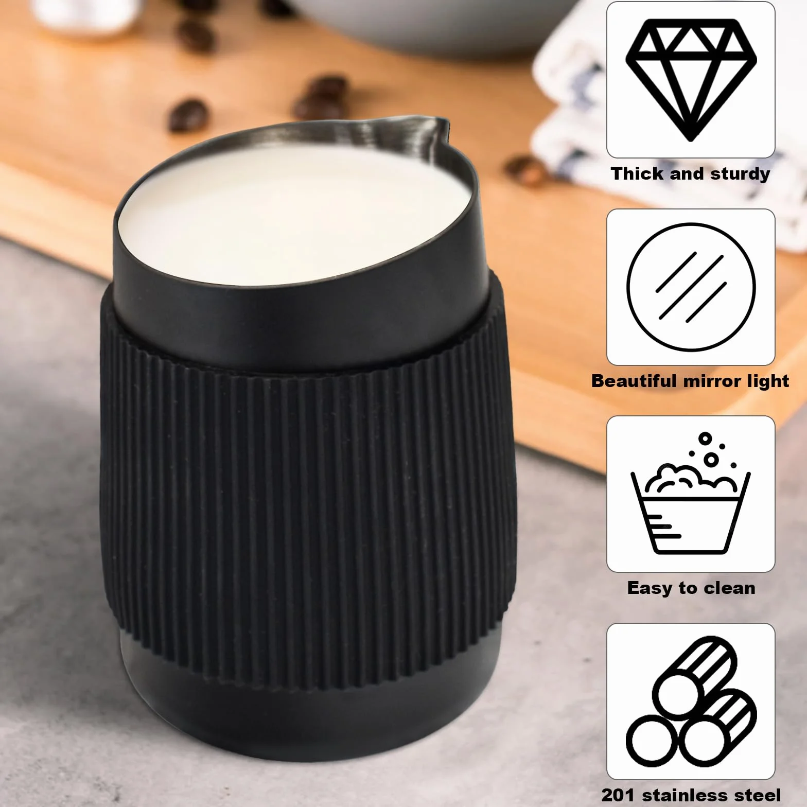 Jarra De Leche De Acero Inoxidable 420ml – Compacta Sin Mango – Barista – Para Capuchino Y Latte Art – Boquilla Afilada