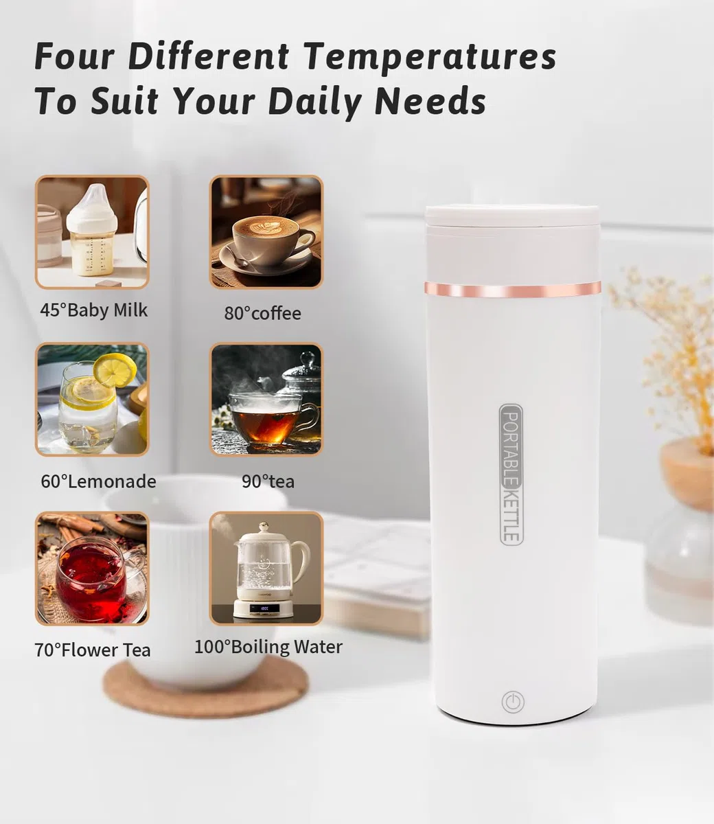 Pequeño hervidor de agua portátil, 500ML 6-Temperaturas Hervidor de Agua Eléctrico, Mini Hervidor Eléctrico, Con Pinceles y bolsas, Materiales Inoxidables, Apagado Automático, para Hacer Leche Café Té