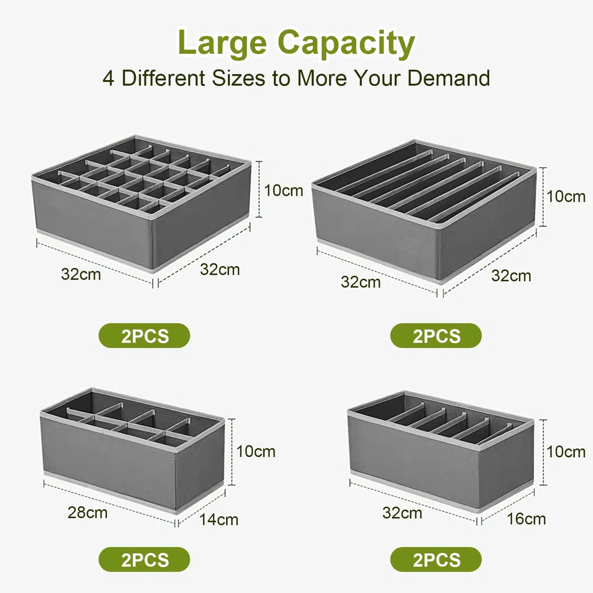Organizador Cajones Juego de 8 Cajas Almacenaje Plegables de Tela Para Guardar Ropa,Organizador Ropa Interior,Organizadores de Cajones No Tejidos para Sujetadores,Calcetines,Bufandas- Gris Oscuro