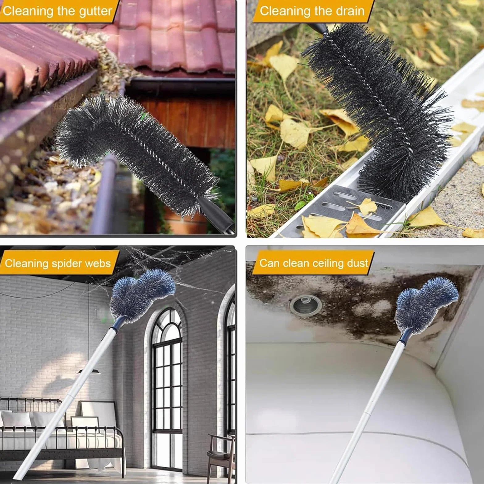 Juego de herramientas profesionales de limpieza de canalones con mango antideslizante, ideal para patio, techo, drenaje de gas y mantenimiento de pared, eficiente limpiador de drenaje de cabezal de
