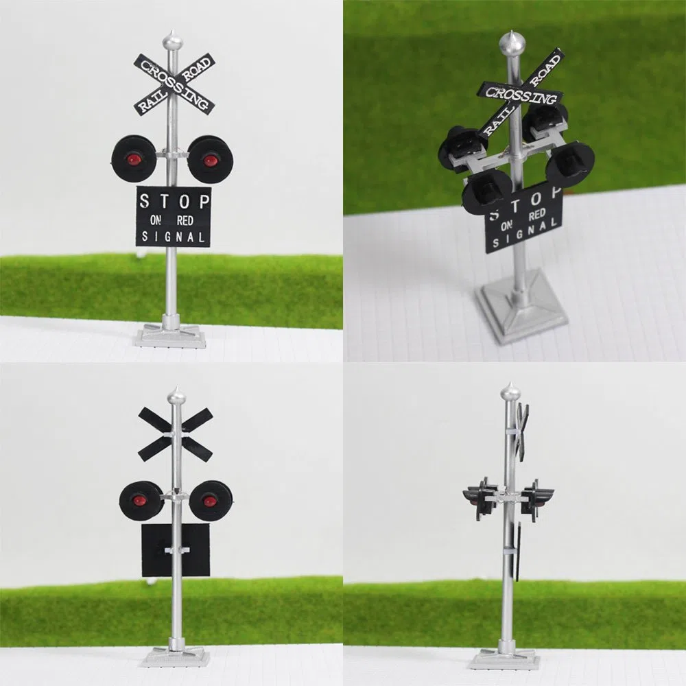 JTD876RP 1 juego de señal de cruce de trene/pista de ferrocarril de escala HO 4 cabezales LED + placa de circuito intermitente de señal de tren, luces de señal, decoración y fiesta