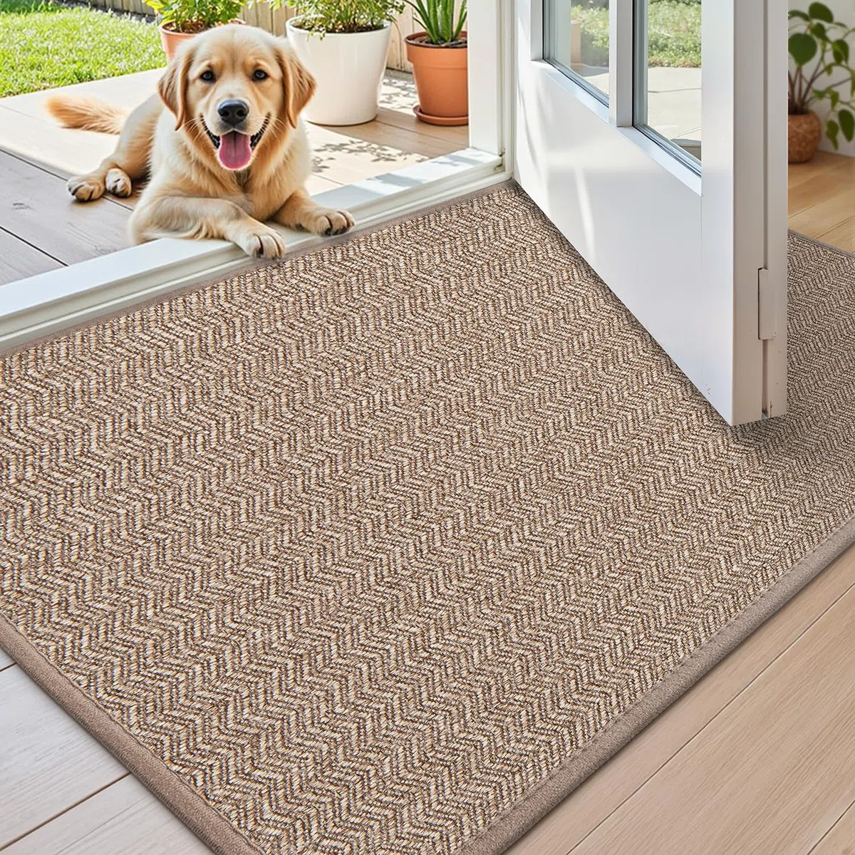 Color&Geometry Felpudo Entrada Casa 43.5 x 75 cm, Alfombra Entrada Casa Interior/Exterior Lavable Antideslizante, Tapete Entrada Absorbente Resistente a Las Manchas, Beige
