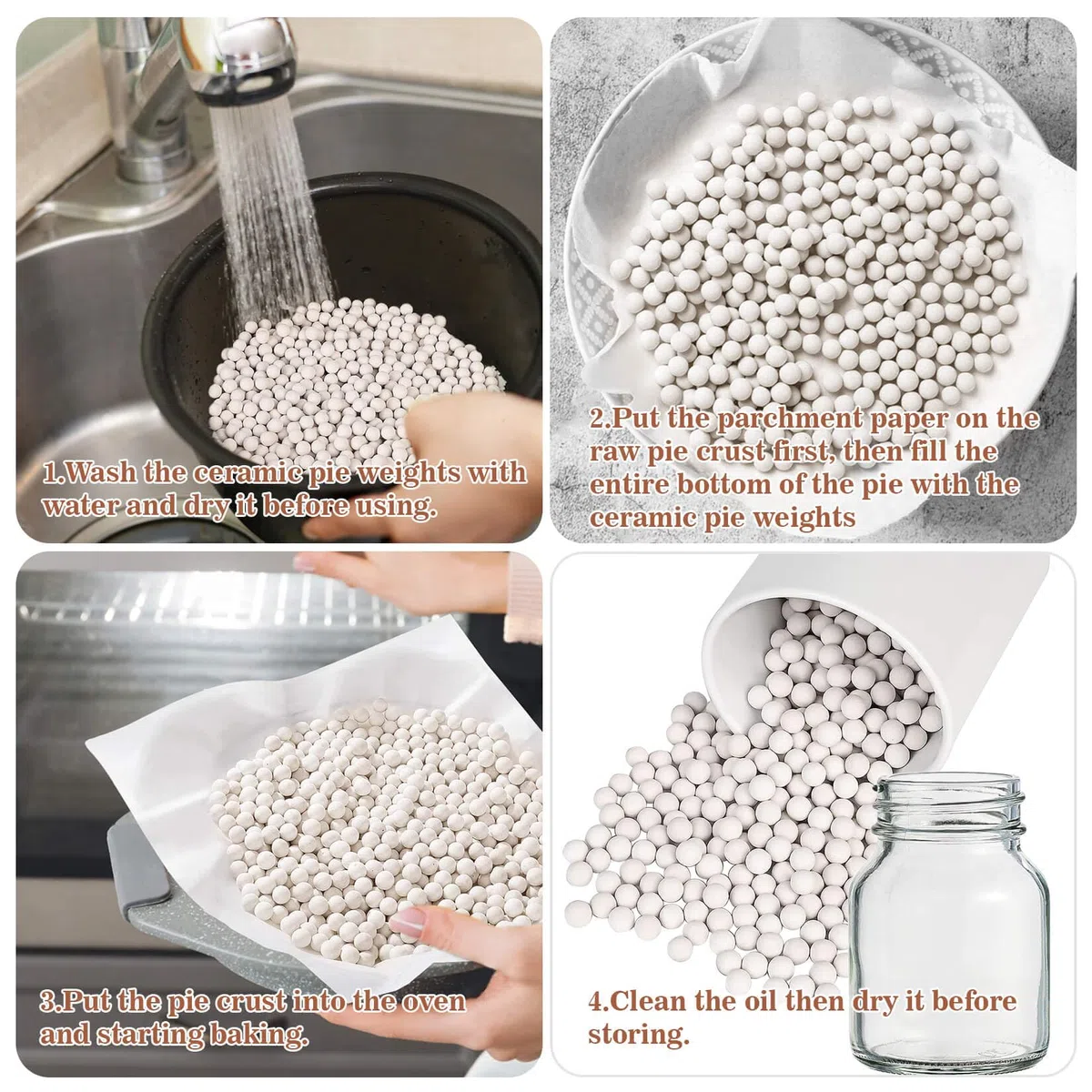 Sukh Pesas de pastel de 2 libras para hornear – Pesos de corteza de pastel de cerámica para hornear granos de cerámica natural reutilizables para cocina casera imprescindible para el horno de vapor