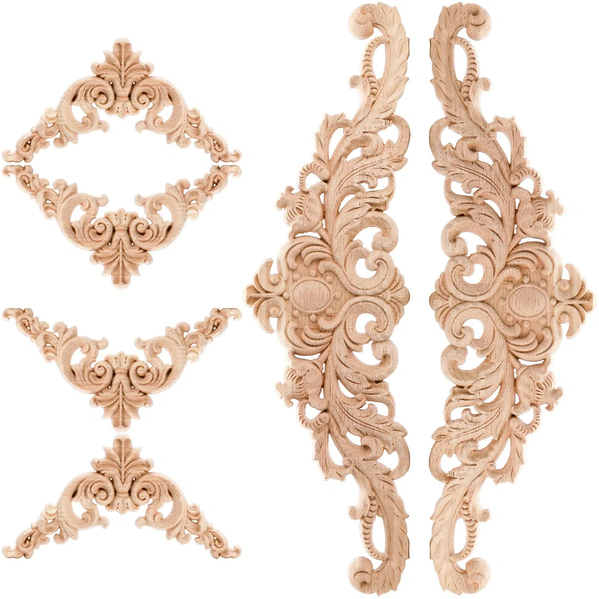 Coloch 12 apliques de madera, adornos decorativos de madera tallados sin pintar, para cama, puerta, armario, tocador, decoración de muebles, 2 tamaños