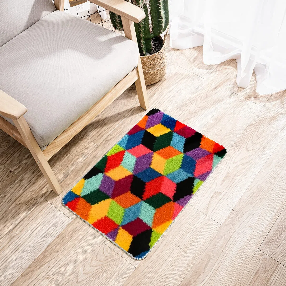 ROCKY&CHAO Kits de gancho de pestillo para adultos, geometría de 50 x 38 cm, kit de alfombra de gancho, kit de fabricación de alfombras para el hogar, kits de bordado de punto de cruz, manualidades